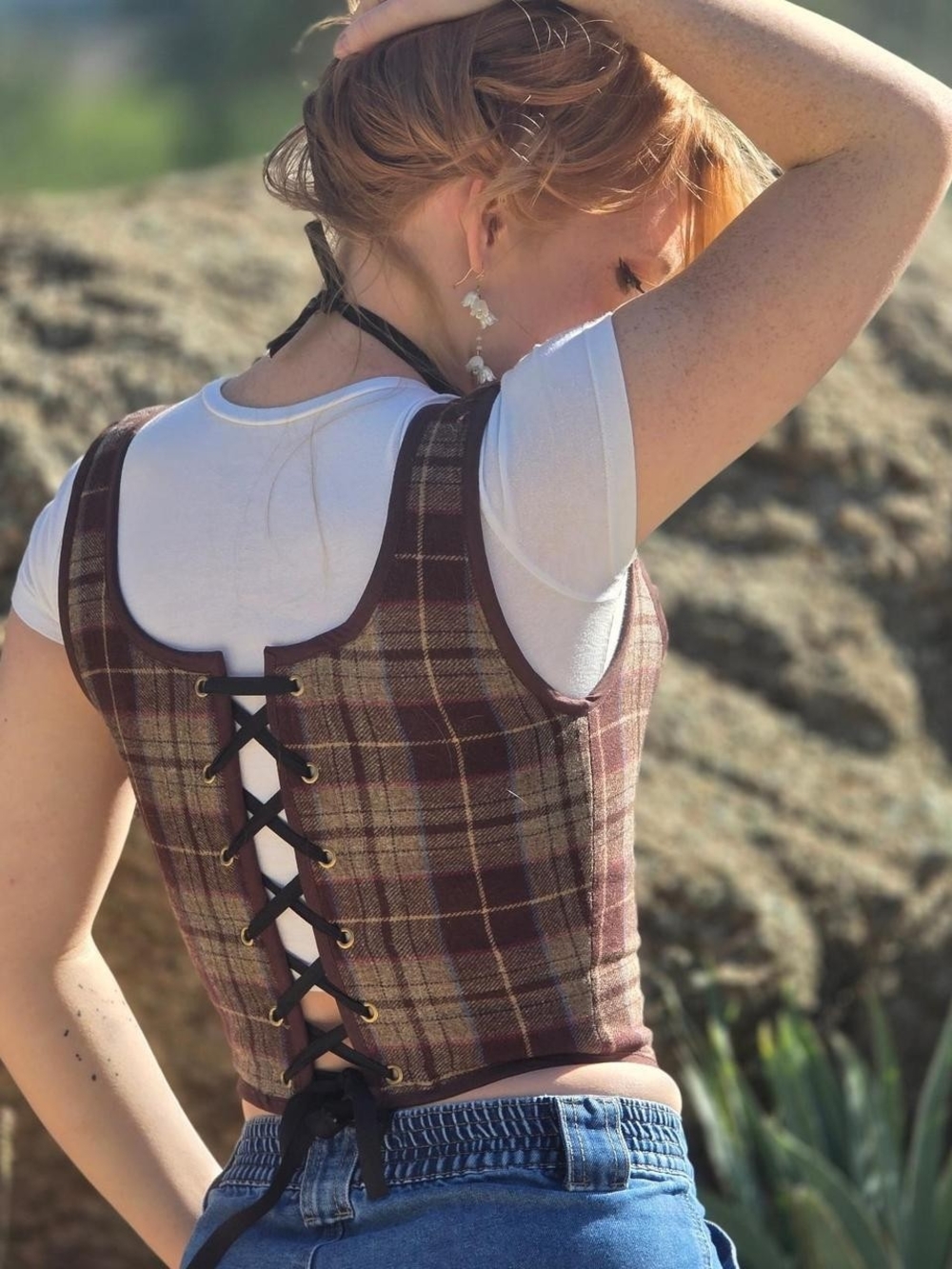 Handmade Upcycled Tapestry Floral Lace-Up Corset Bodice- Multicolor - Picture 5 of 5